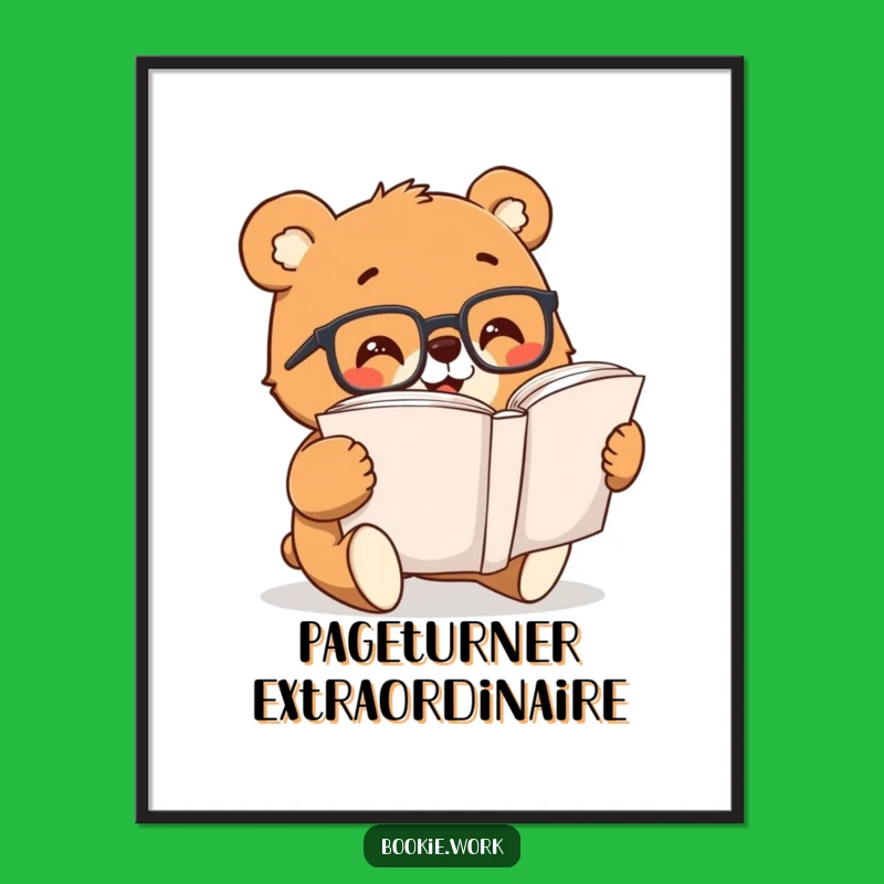 Funny Bear Reading Digital Art: Cheerful Bookworm Printable, Instant Gift
