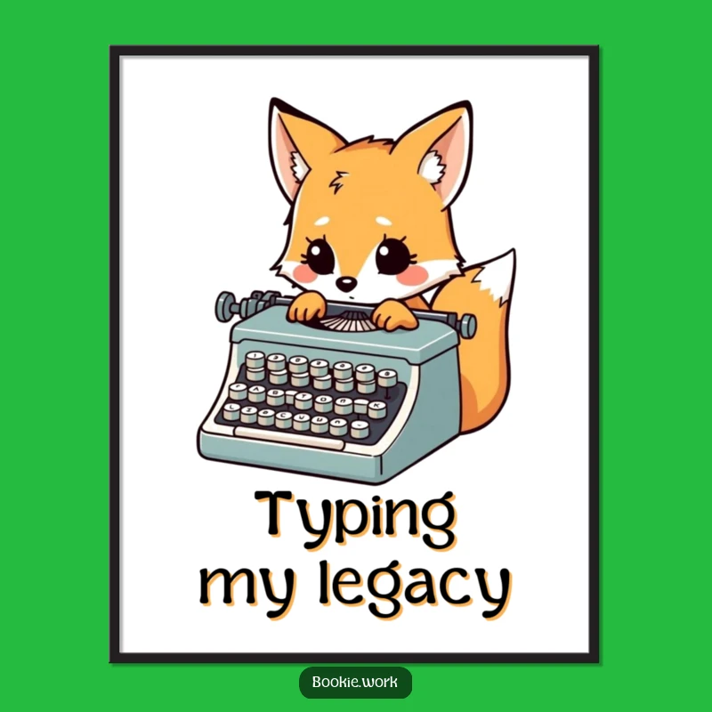 Funny Fox Typewriter Digital Art: Inspired Writer's Printable, Instant Gift