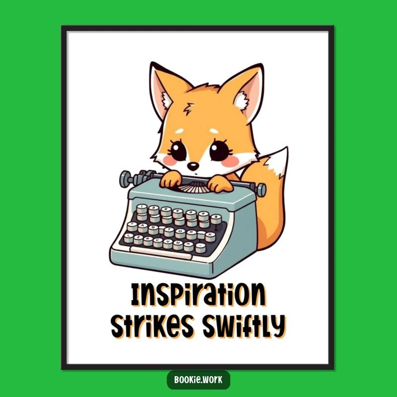 Funny Fox Typewriter Poster: Inspired Writer's Art, Great Gift Decor