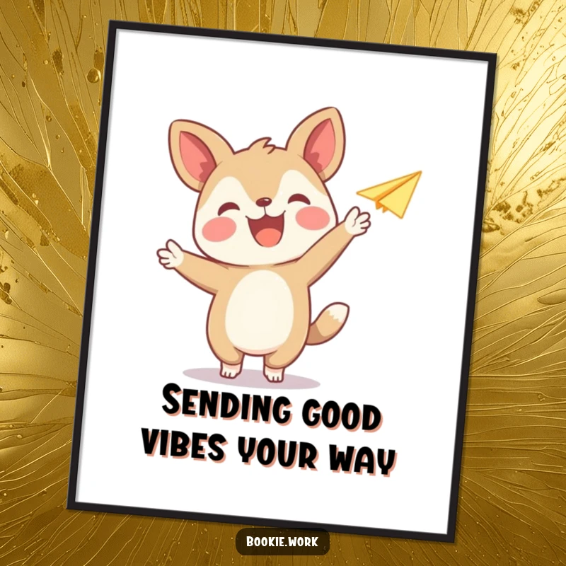 Funny Free Printable Wall Art of a joyful animal publisher releasing a paper airplane, adding a whimsical touch.