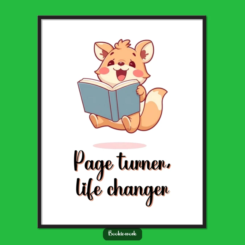 Free Printable Wall Art: Excited Animal Bookworm's Joyful Leap - Funny Downloadable Decor