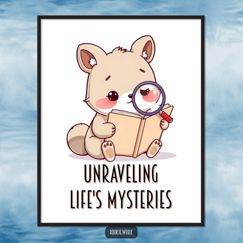 Funny Free Printable Wall Art: A wise animal character meticulously reading a gigantic tome with a magnifying glass.