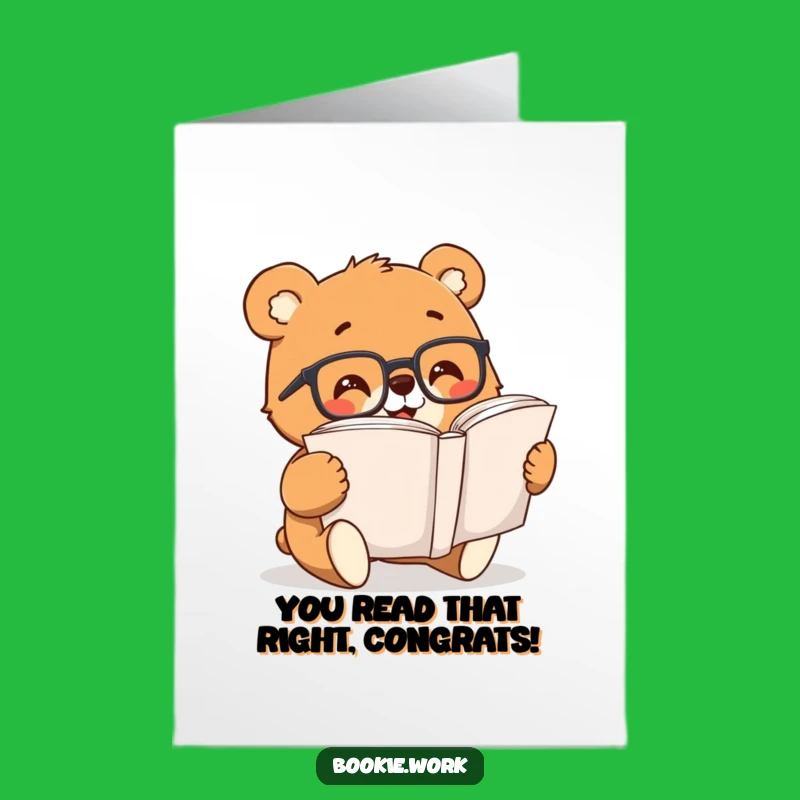 Free Printable Bear Bookworm Congrats Card: Funny Downloadable for Achievements