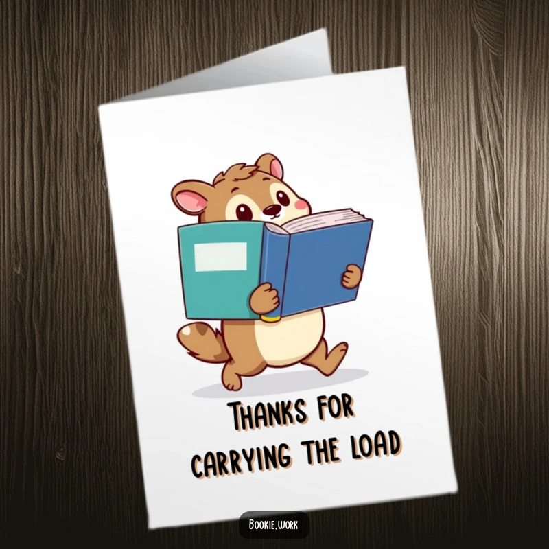 Funny Free Printable Thank You Card featuring a determined animal waddling with a large dictionary, symbolizing thanks for knowledge.