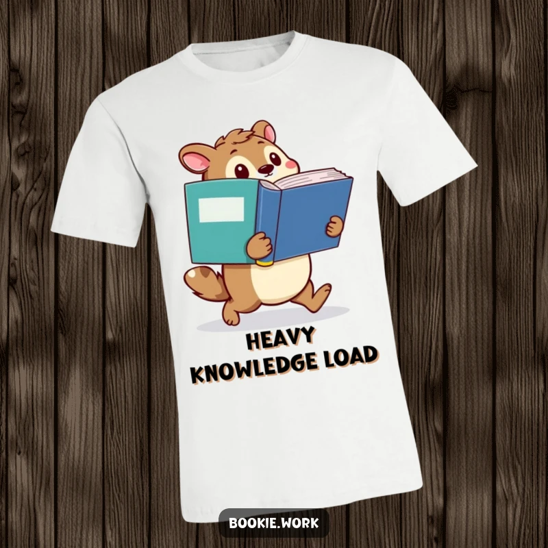 Funny t-shirt depicting a determined animal character waddling forward with a giant dictionary, representing dedication to learning.
